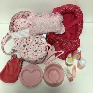 Corolle Doll Accessories Lot Carrier Pillow Potty Dish Spoon Food Hanger ++